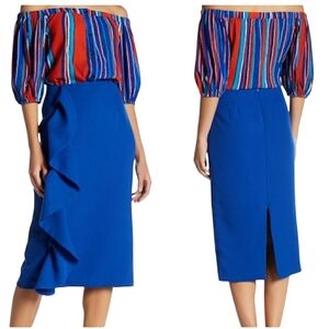 TOV ROYAL BLUE  SKIRT SIDE RUFFLE ACCENT THE LOOK OF GREAT FASHION